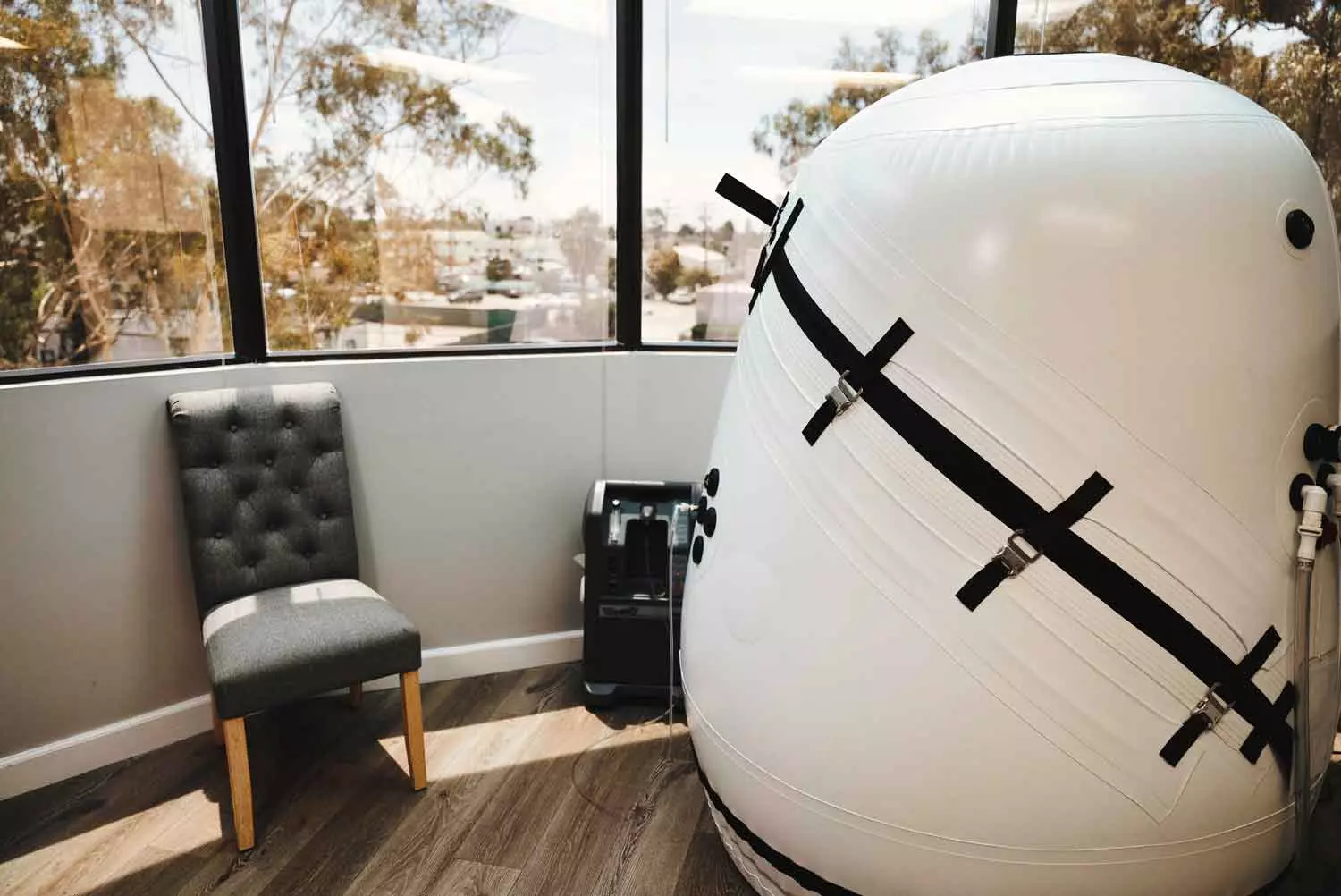 The sit-down hyperbaric oxygen chamber at K Wellness